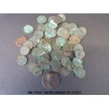 Approximately sixty eight uncleaned unresearched ancient hammered bronze coins,