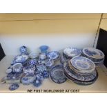 A large collection of blue and white decorative china