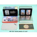 Two Zippo lighter sets comprising Twin Towers 911 commemerative set and Bradford PA Zippo car set,