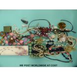 A quantity of jewellery to include beads, watches, a pearl necklace, lapis lazuli beads,