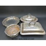 A quantity of silver plated entree dishes etc