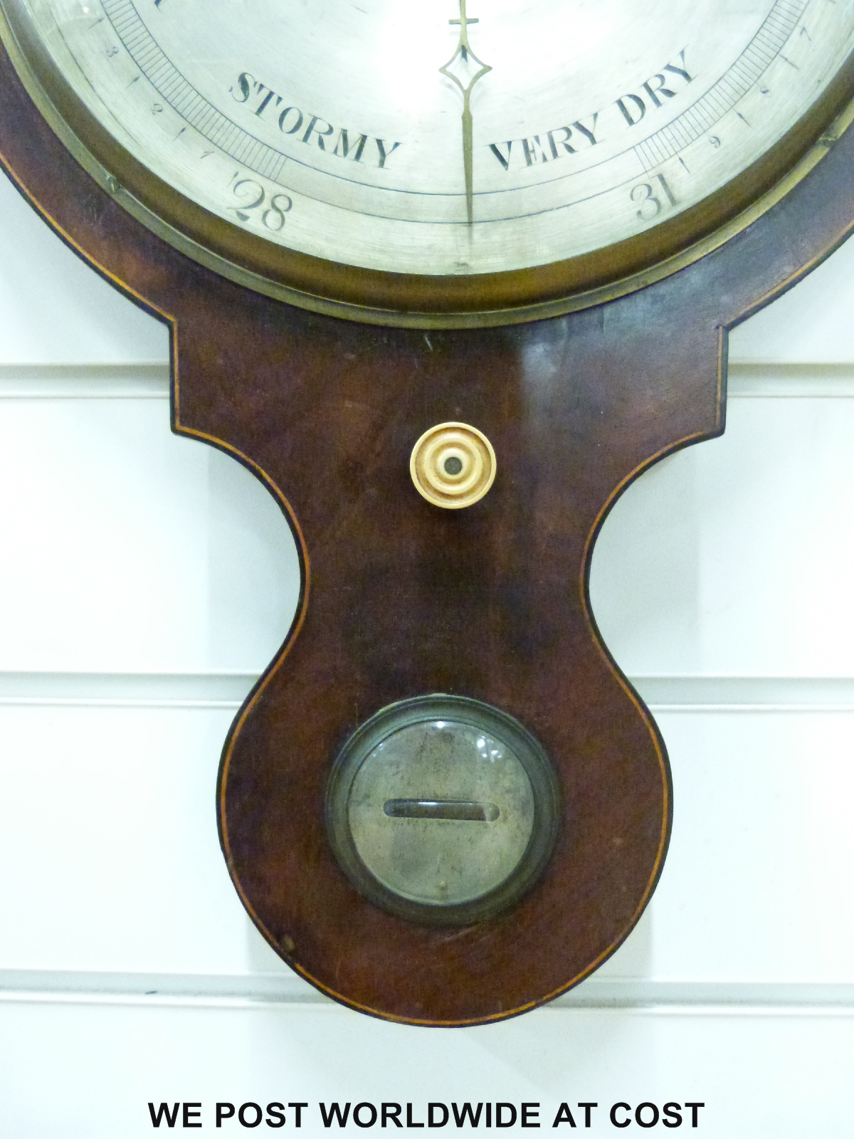 A 19th century mahogany barometer with banded boxwood and ebony inlay, - Image 5 of 5