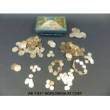 A small collection of largely UK coinage including approx 50g of pre 1946 silver 3d pieces,