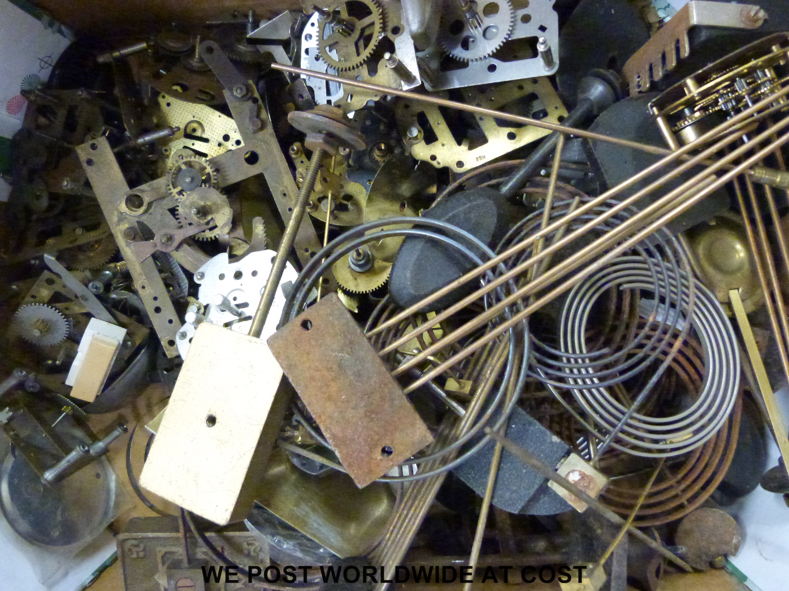 A box of clock parts to include an empty case, gongs, pendulum, - Image 2 of 2