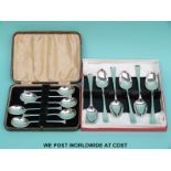 Two cased sets of hallmarked silver teaspoons (142g)