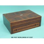 A Georgian mahogany and inlaid travelling box with white metal oval plaque to lid (W32 x D24 x H11.