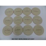 Twelve Moet & Chandon branded coasters in original box with original wrapping