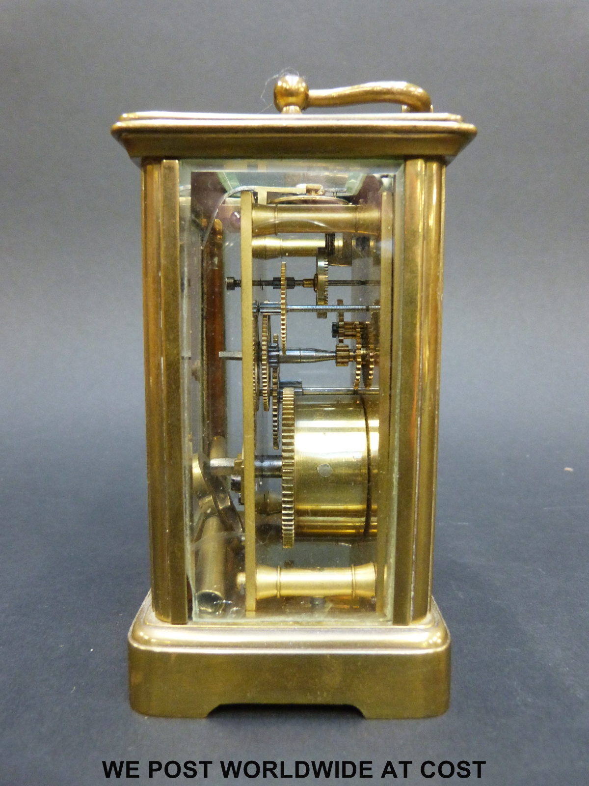 A late 19th/early 20thC brass cased carriage clock with ivory coloured enamel chapter ring, - Image 3 of 7