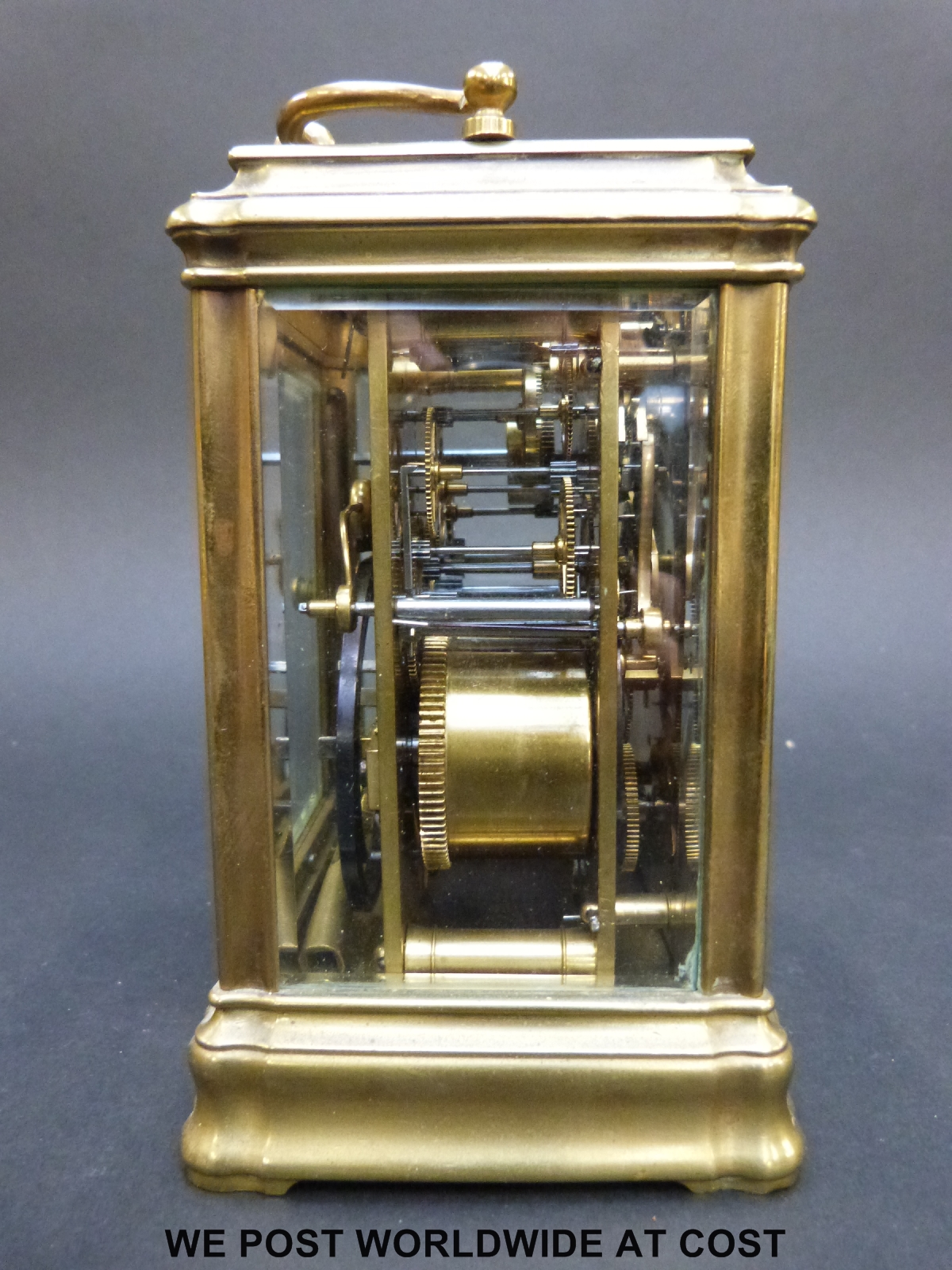 A late 19th / early 20th century brass carriage clock with repeat hourly mechanism striking on a - Image 2 of 7