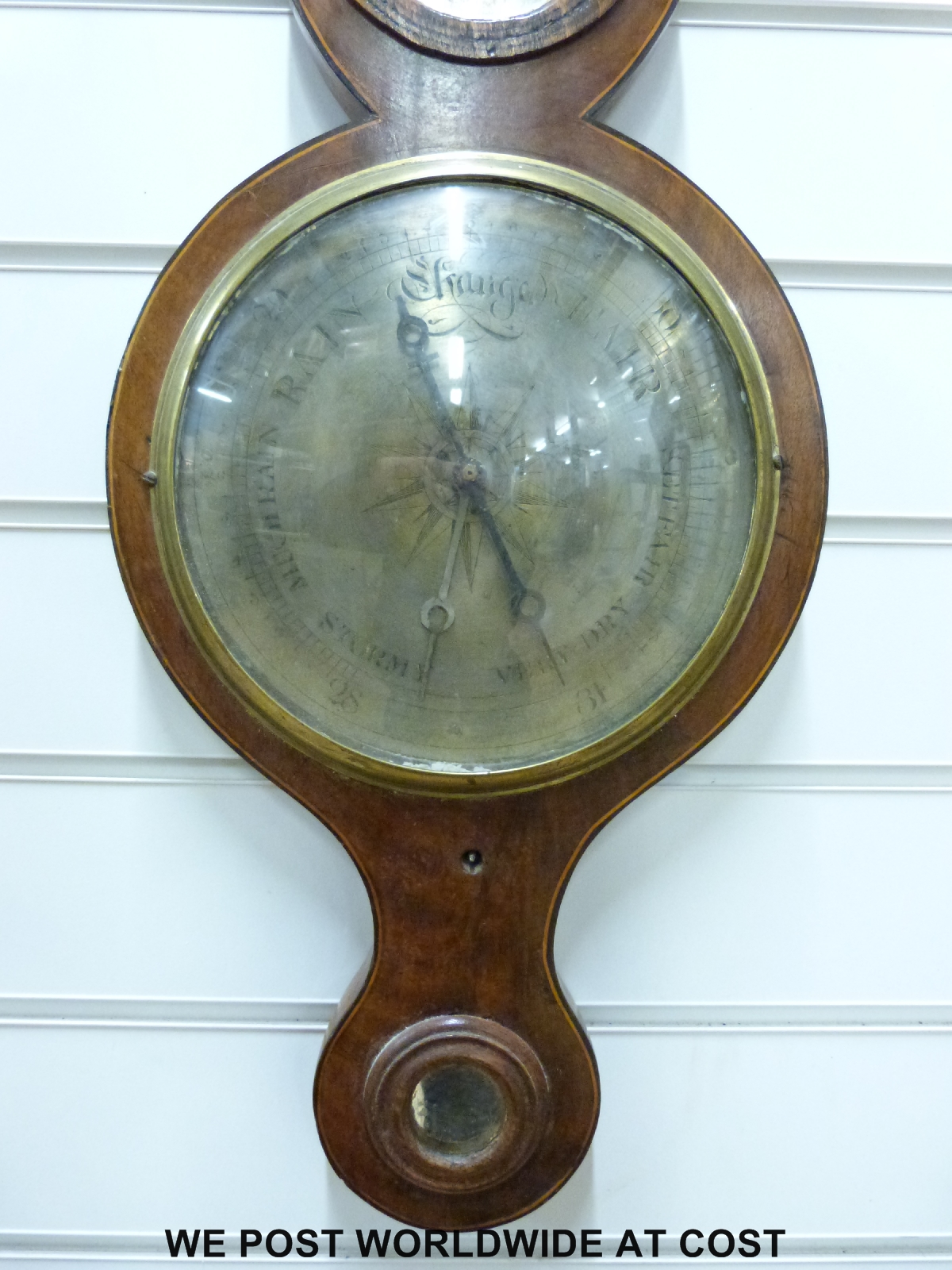 A 19th century mahogany barometer with banded boxwood and ebony inlay, - Image 4 of 4