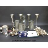 A cased set of six hallmarked silver plated coffee bean spoons, further cased and loose cutlery,