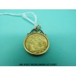 A 1963 gold full sovereign with 9ct gold pendant mount (9.