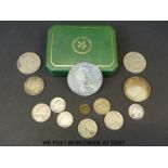A small cachet of coins with silver content including George IV shilling 1826, USA examples etc.