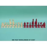 A 19thC turned ivory chess set (height of king 9.