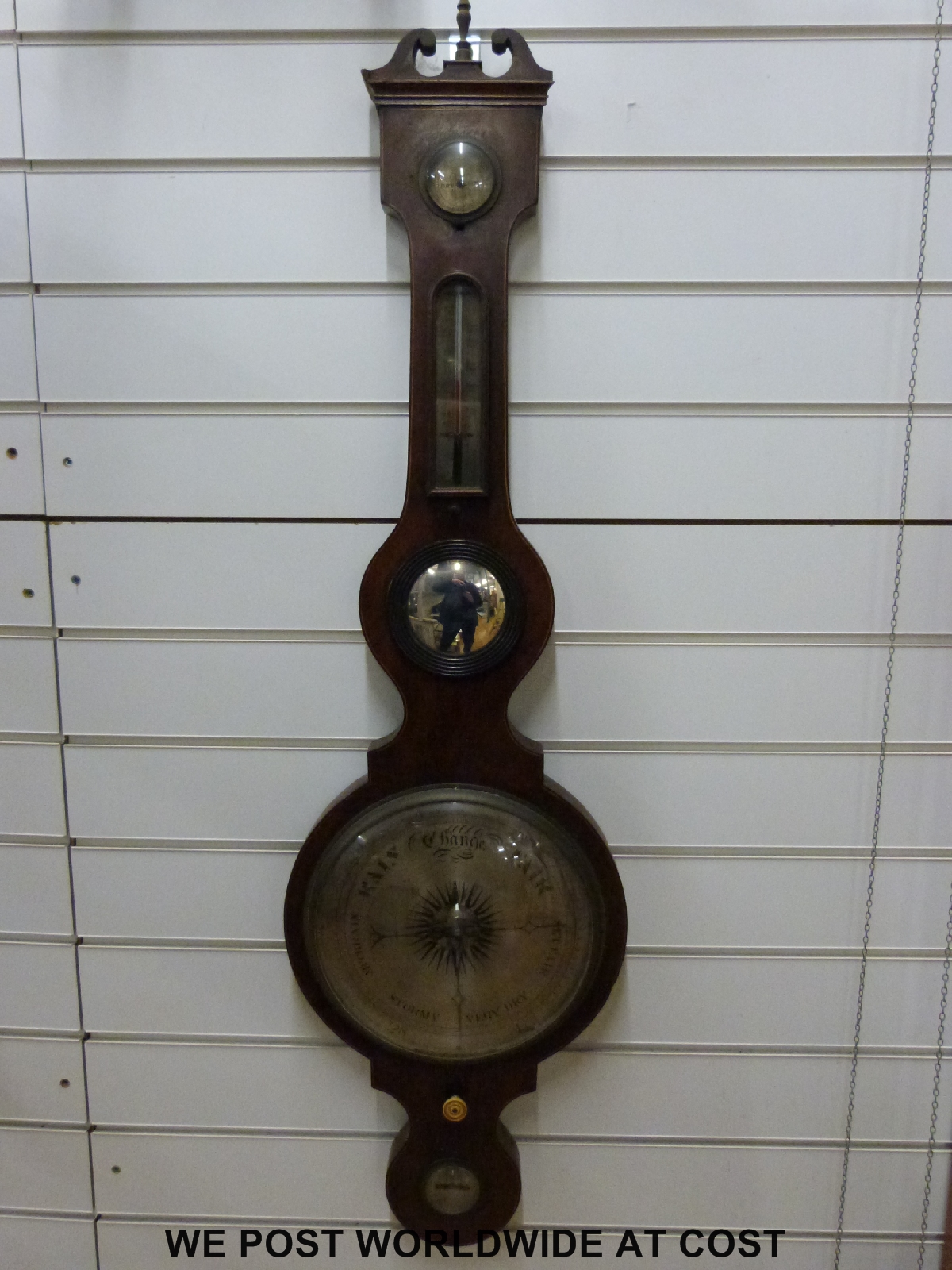 A 19th century mahogany barometer with banded boxwood and ebony inlay, - Image 2 of 5