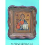 A Russian icon depicting Jesus Christ, in hinged box type frame,