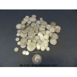 A quantity of pre-1920 UK silver coinage, William IV onwards, largely Victorian,