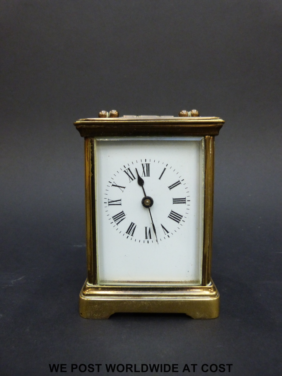 French brass carriage clock, late 19th / early 20th Century, movement back plate stamped R & Co.