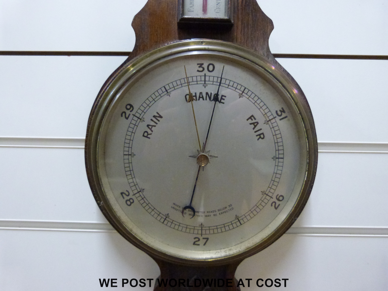 An early 20thC oak cased banjo barometer with carved decoration and thermometer, - Image 3 of 4