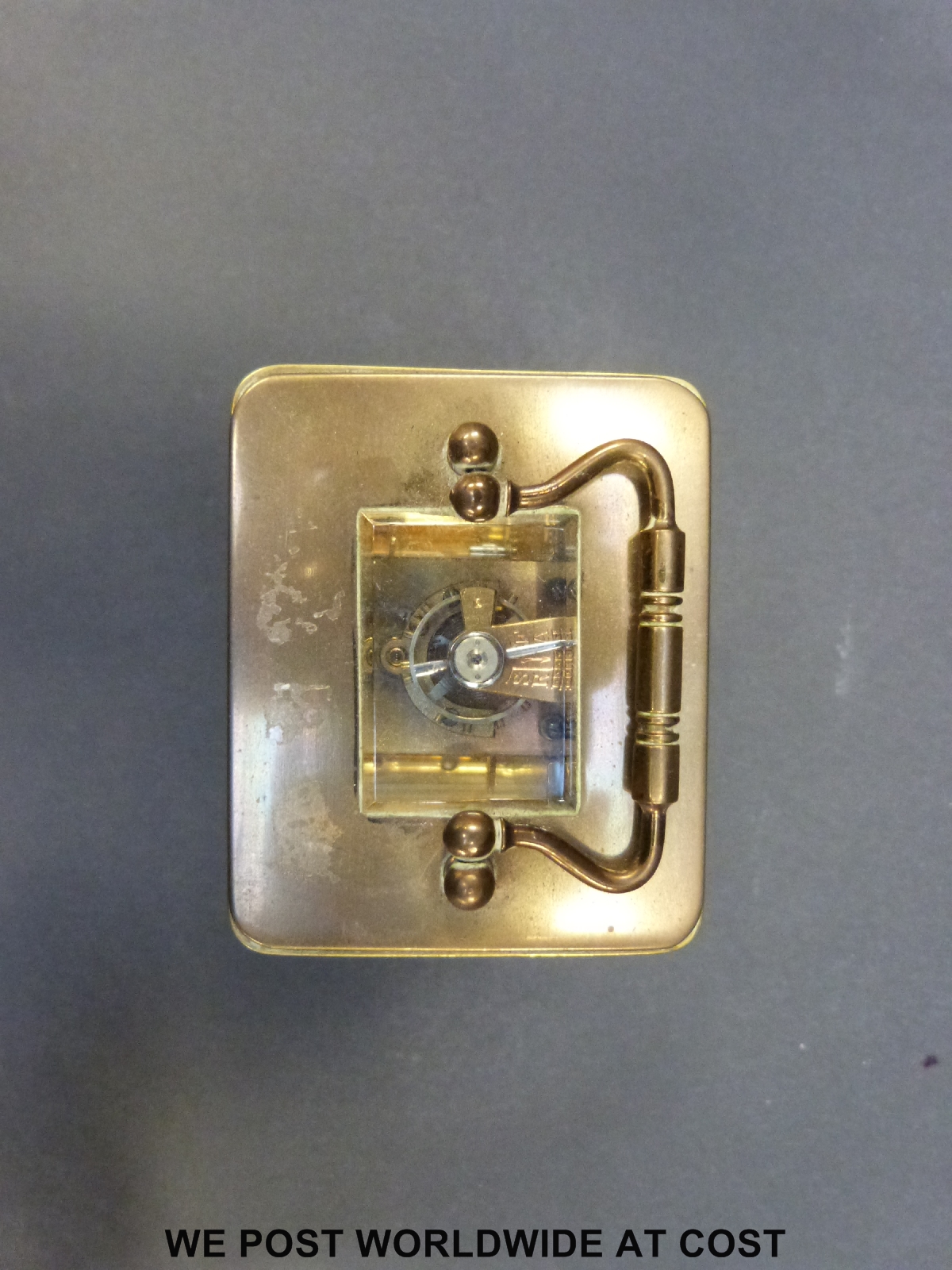 French brass carriage clock, late 19th / early 20th Century, movement back plate stamped R & Co. - Image 5 of 5
