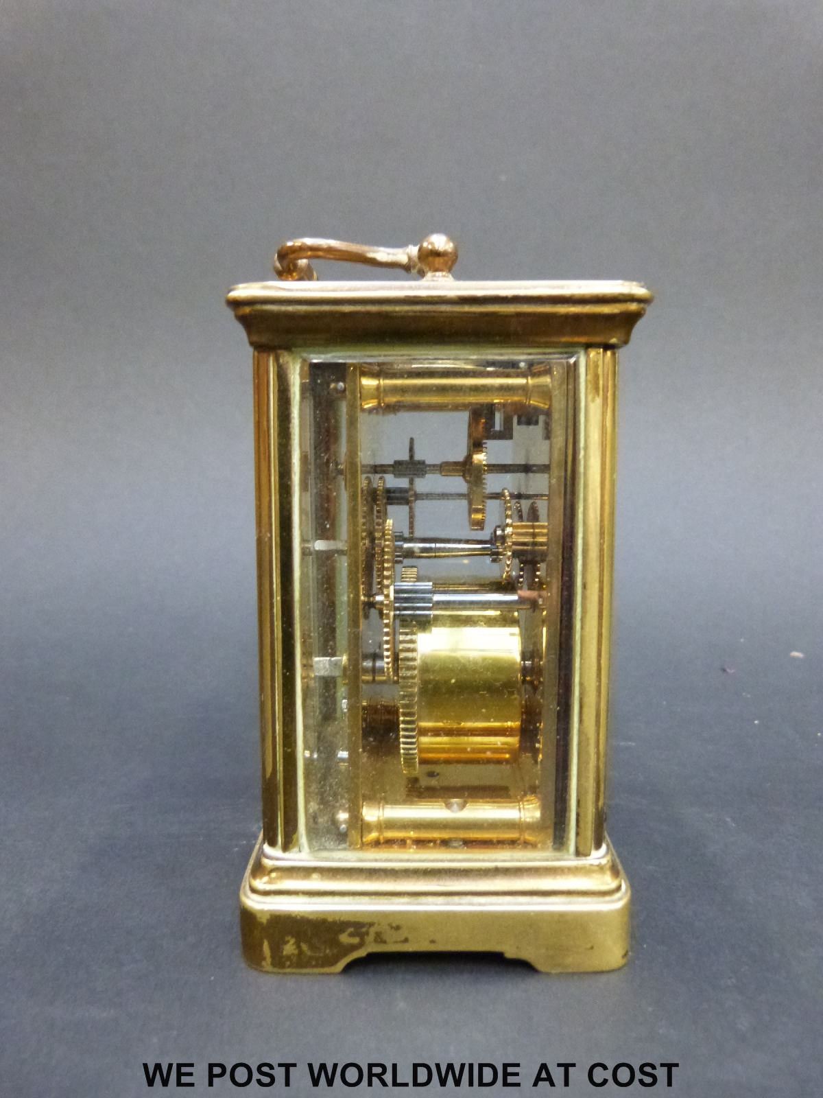 French brass carriage clock, late 19th / early 20th Century, movement back plate stamped R & Co. - Image 2 of 5