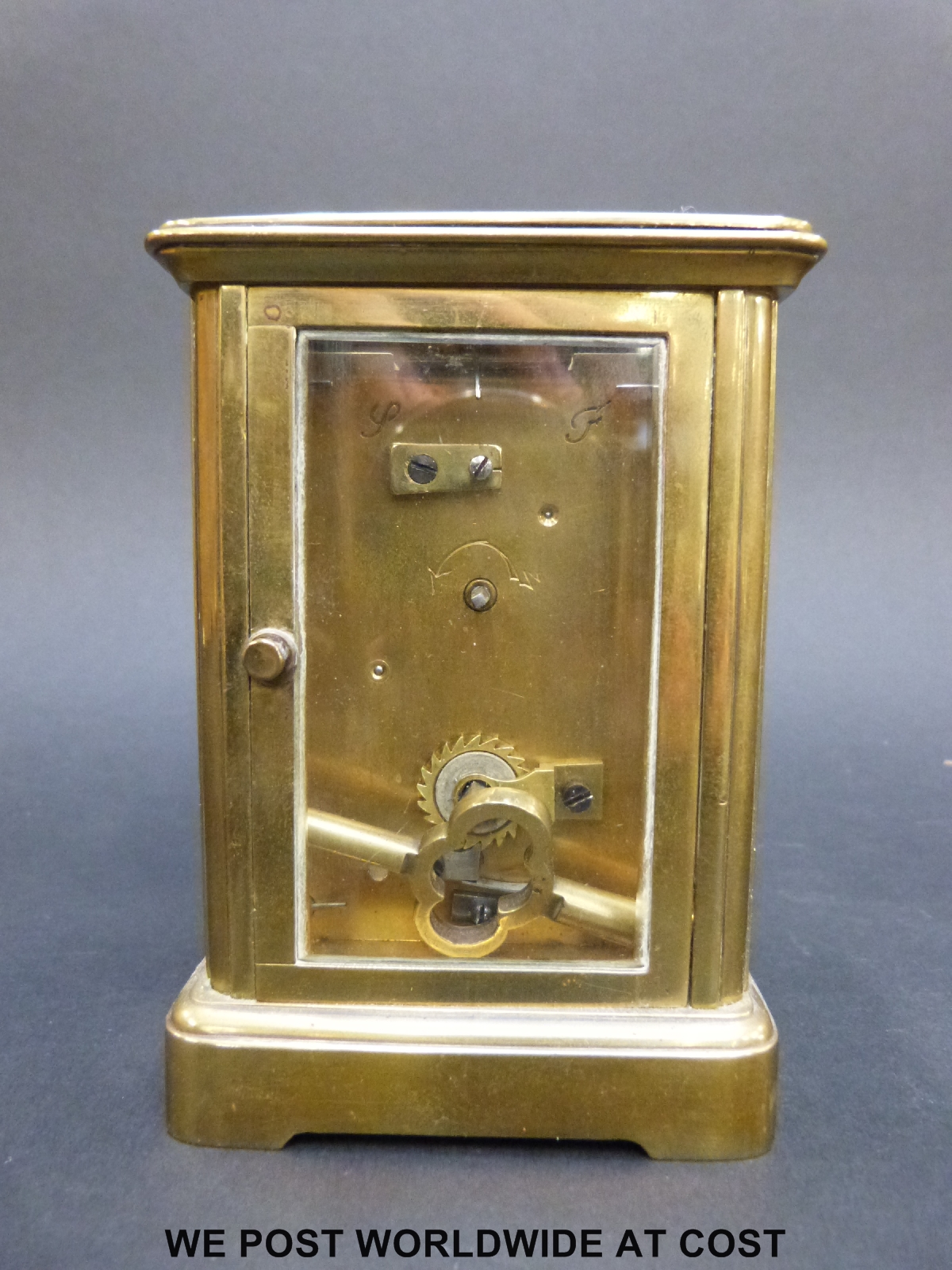 A late 19th/early 20thC brass cased carriage clock with ivory coloured enamel chapter ring, - Image 4 of 7