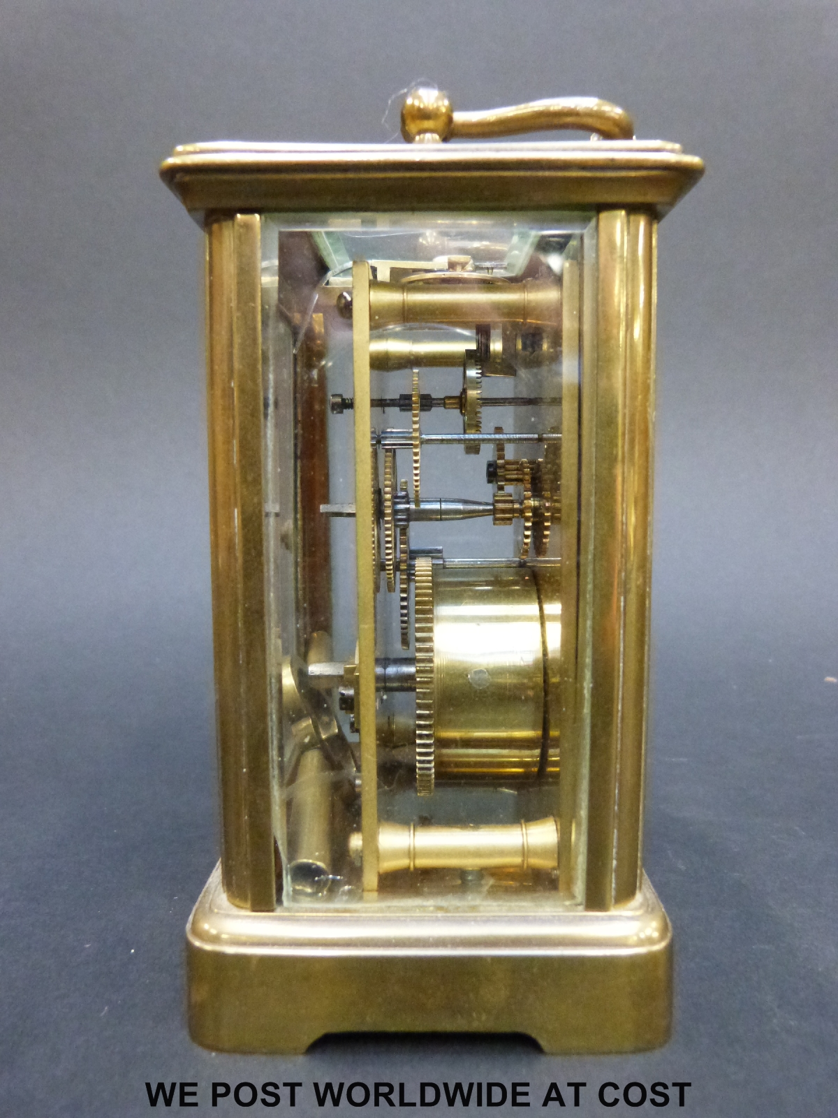 A late 19th/early 20thC brass cased carriage clock with ivory coloured enamel chapter ring, - Image 2 of 7