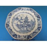 An octagonal Chinese export plate (23cm diameter)