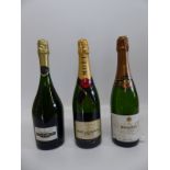 Three bottles of champagne, Moet and Chandon Imperial, Henri Harlin 1989 and a Bouvet Saumur Brut,