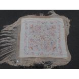 An embroidered Japanese silk fringed shawl