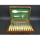 A mahogany-cased plated fish service