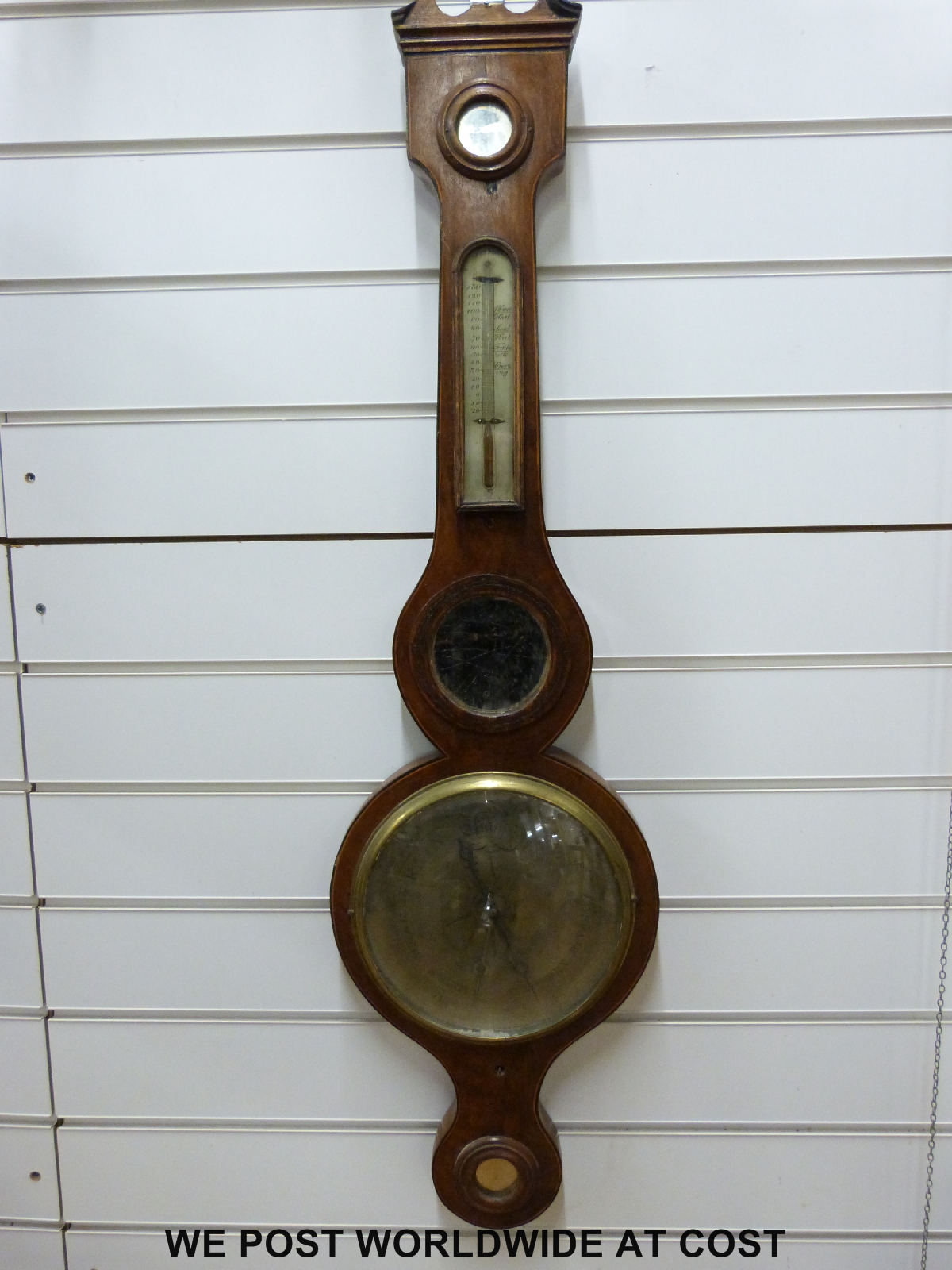 A 19th century mahogany barometer with banded boxwood and ebony inlay,