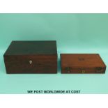 A flame mahogany box together with a mahogany case (W35.