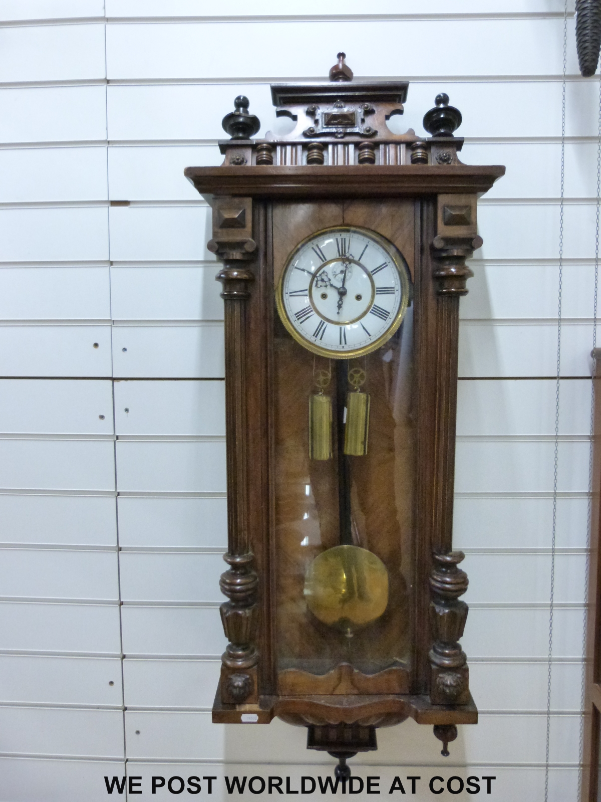 A mid to late 19thC Vienna regulator wall clock,