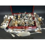 A quantity of cutlery in a canteen and loose including some sets of six, Mappin & Webb etc.