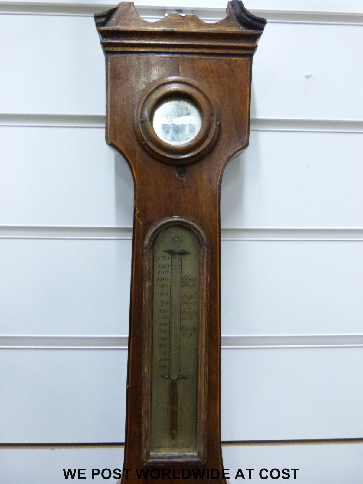 A 19th century mahogany barometer with banded boxwood and ebony inlay, - Image 3 of 4