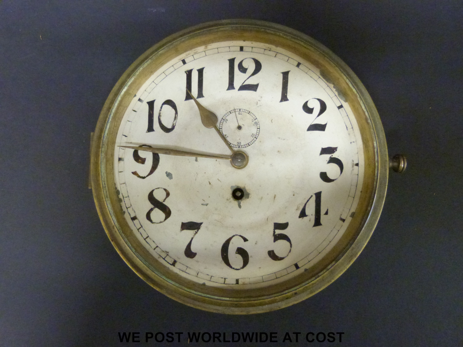 A brass marine/ ship's timepiece with painted dial, bold Arabic numerals, - Image 2 of 2