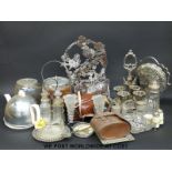 A collection of plated ware including cruet, cutlery,
