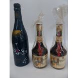 Two bottles of Commraderie Cyprus dessert wine, 375cl, and Taittinger 1982 champagne, 750ml,