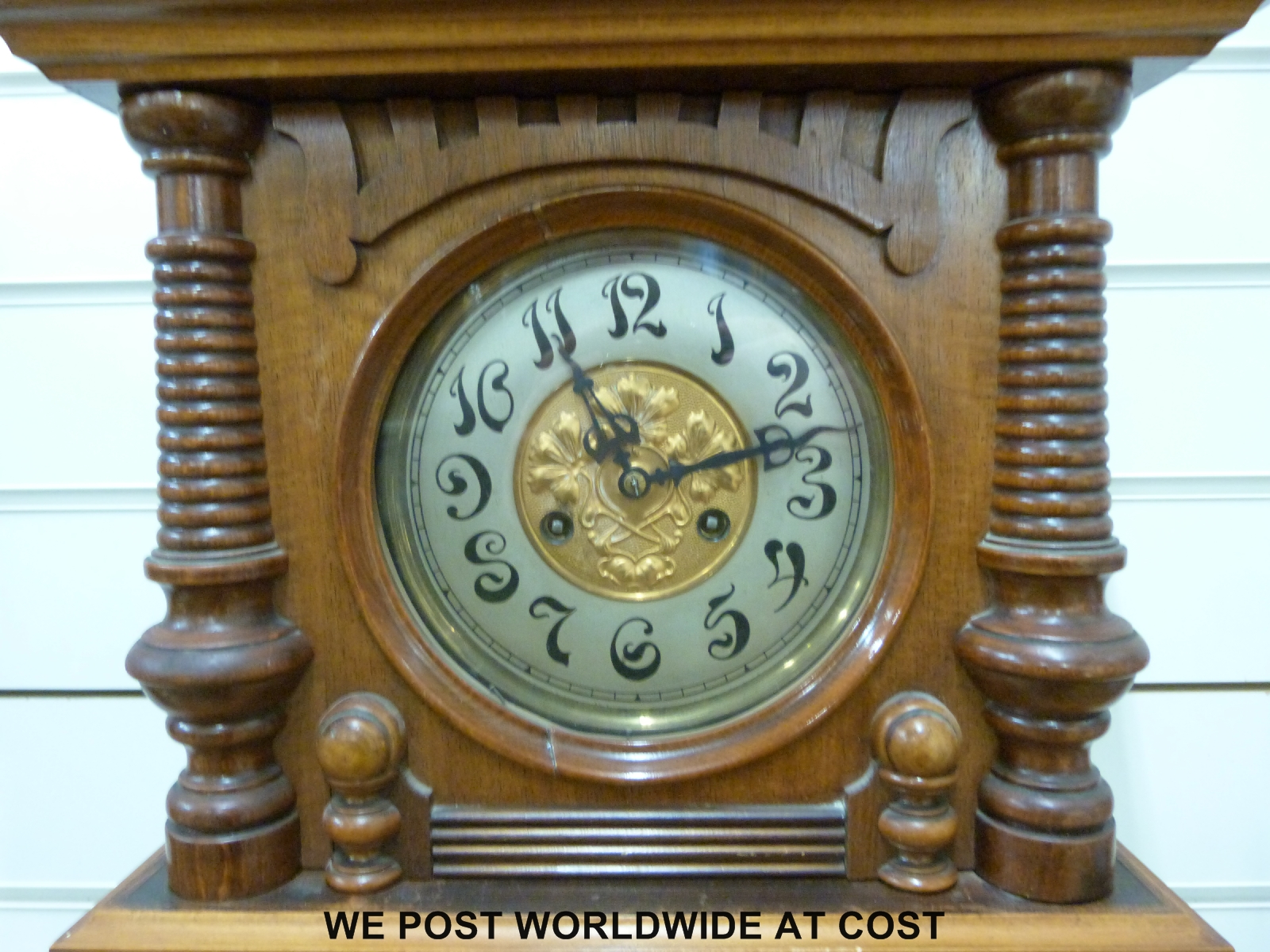 A German wall clock with carved decoration to case, sailing ship finial, - Image 3 of 5