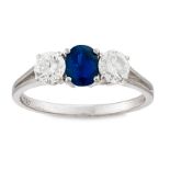 Three-stone sapphire and diamond ring