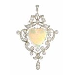 Edwardian opal and diamond pendant/brooch