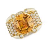 Citrine, diamond and gold dress ring