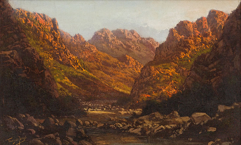 Tinus (Marthinus Johannes) de Jongh Valley Landscape signed oil on canvas 30 by 48,5cm