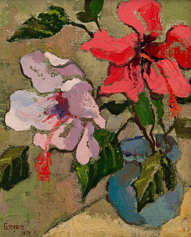 Gregoire Johannes Boonzaier Hibiscus signed and dated 1979 oil on board 30 by 24cm