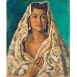 Alfred Neville Lewis Portrait of a Woman in a Mantilla signed oil on canvas 59,5 by 50cm