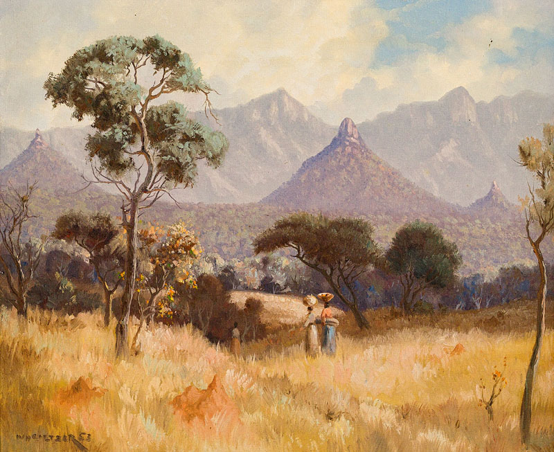 Willem Hermanus Coetzer Veld, Eastern Transvaal signed and dated 53 oil on canvas laid down on board