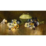 Frans David Oerder Still Life with Pansies and a Green Vase signed oil on canvas 24 by 44,5cm