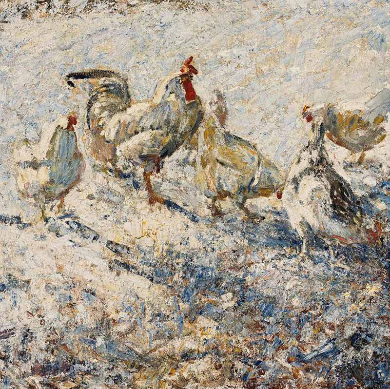 Harry Fidler Rooster and Chickens signed and dated 1931 on the reverse oil on canvas 59,5 by 60cm