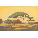 Jacob Hendrik Pierneef Umbrella Thorn signed and indistinctly dated oil on hessian 50 by 75cm